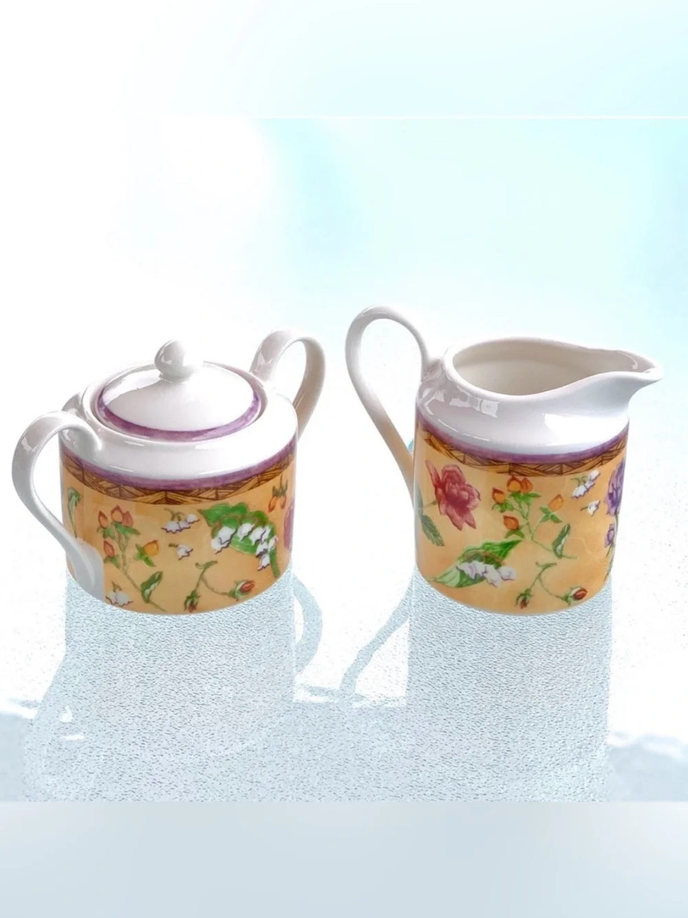 222 Fifth Tuscany Rose Cottagecore Fine China Cream and Sugar Set